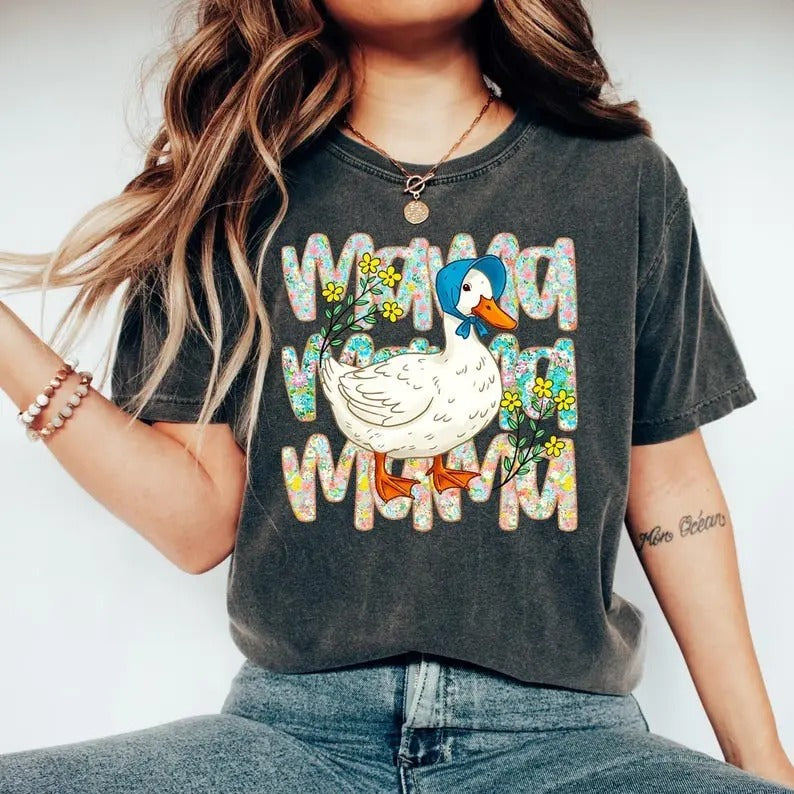 Floral Mama Goose Tshirt, Mama Goose T Shirt, Girly Goose Shirt, Mother's Day Shirt, Floral Mama Tee, Duck Mama T-Shirt, Goose Lover Gift