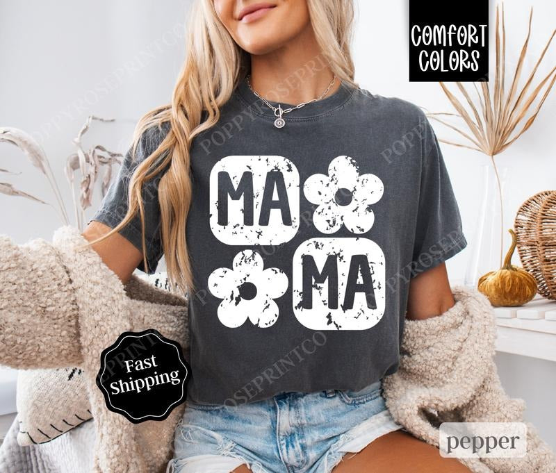 Floral Mama Shirt Comfort Colors, Cute Women's Tee, Trendy Women's Tshirt