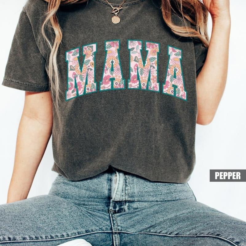 Floral Mama Shirt, Spring Motherhood Shirt, Retro Mom Tees, Flower Shirts For Women, Floral New Mom Gift, Mother's Day Gift