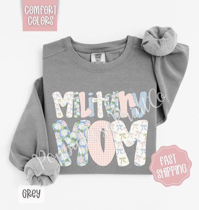 Floral Military Mom Comfort Colors Sweatshirt, Cute Spring Mama Sweater, Coquette Flower Crewneck