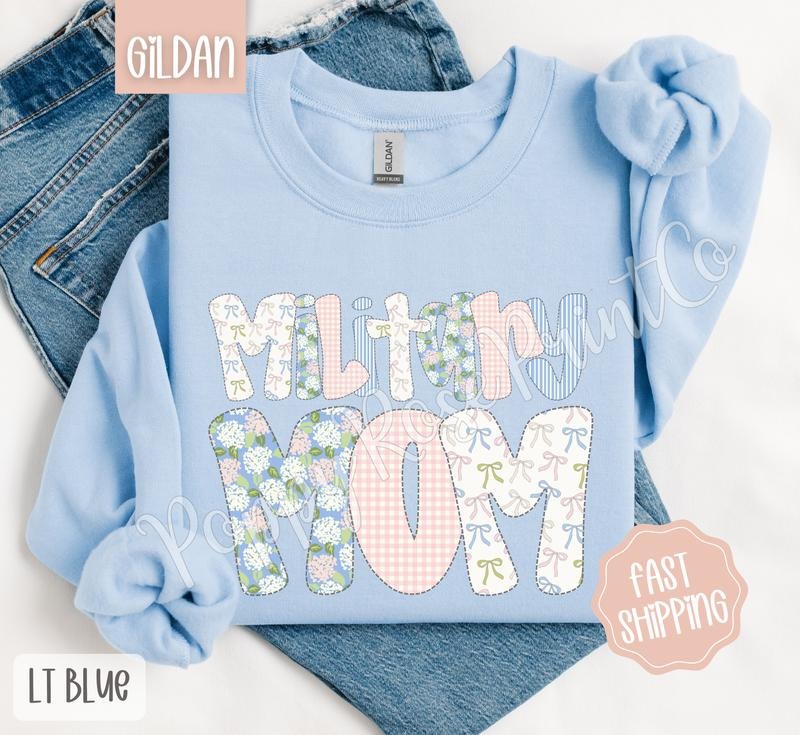 Floral Military Mom Sweatshirt, Cute Spring Mama Sweater, Coquette Flower Crewneck, Gift for Her