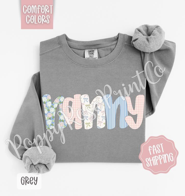 Floral Nanny Comfort Colors Sweatshirt, Cute Spring Grandma Sweater, Coquette Flower Crewneck, Gift for Her
