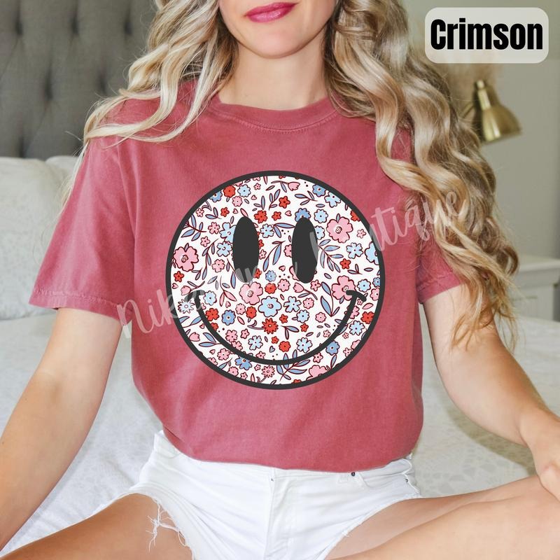 Floral Patriotic Happy Face Comfort Colors T-Shirt 'NLB'