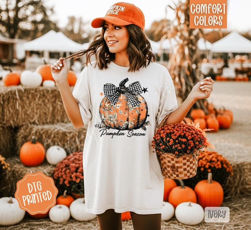 Floral Pumpkin Season Comfort Colors, Trendy Women's Fall Tshirt Hoodie, Sweatshirt | WearSparks.com