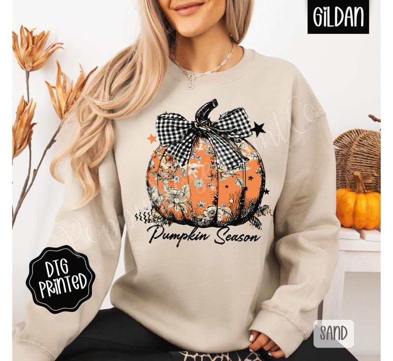 Floral Pumpkin Season Sweatshirt, Trendy Women's Fall Crewneck T-Shirts, Hoodie | WearSparks.com