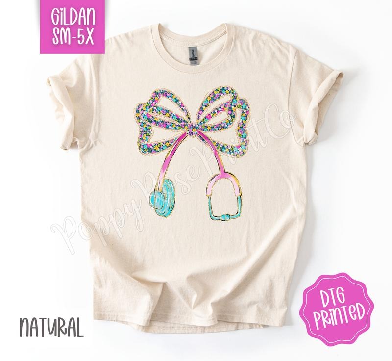 Floral Stethoscope Bow Gildan Shirt, Women's Tshirt, Cute Nurse Tee, Gift for Her