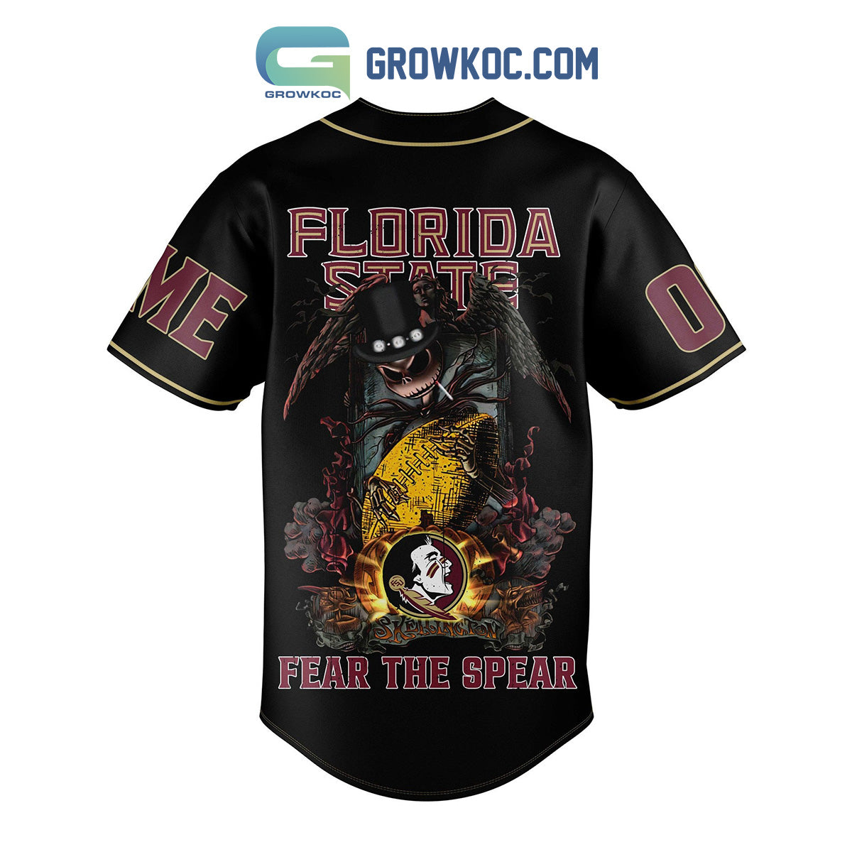 Florida State Seminoles Fear The Spear Jack Skellington Halloween Personalized Baseball Jersey