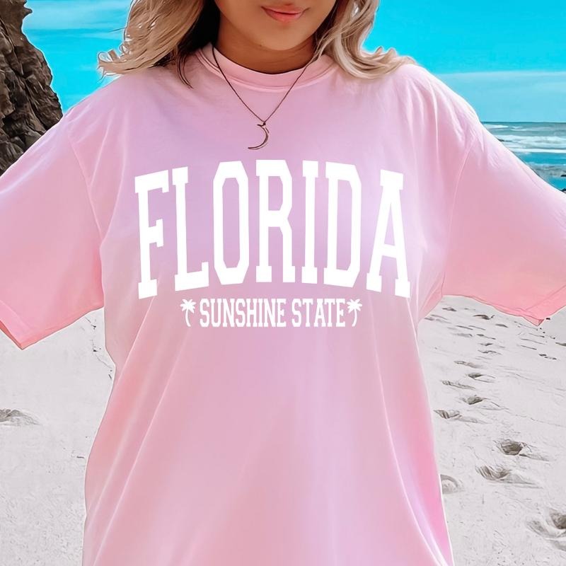 Florida Sunshine State T-shirt, Casual Oversized Cotton Shirt for the Beach Comfort Fabric Top Womenswear Underwear Lady
