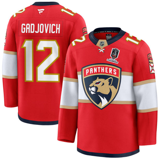 Florida Panthers #12 Jonah Gadjovich Red Home 2025 Stanley Cup Champions