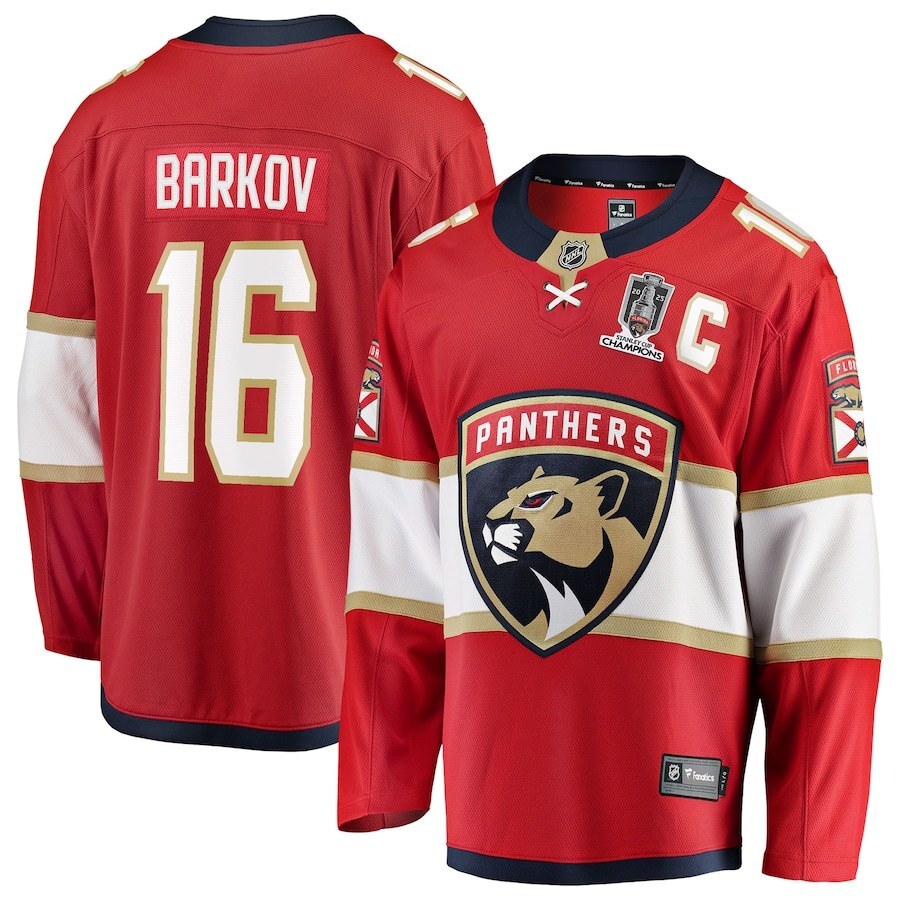 Florida Panthers #16 Aleksander Barkov 2025 Stanley Cup Champions Breakaway Jersey - Red
