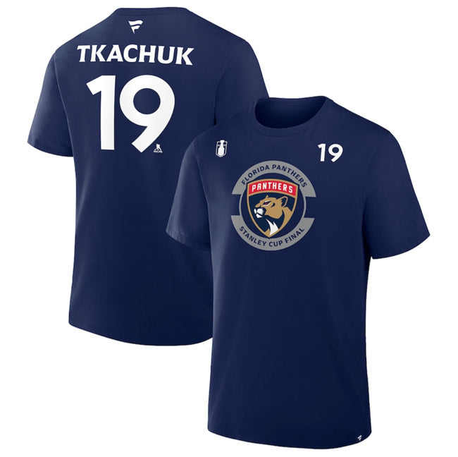 Florida Panthers #19 Matthew Tkachuk Navy 2025 Stanley Cup Final Pro Name &