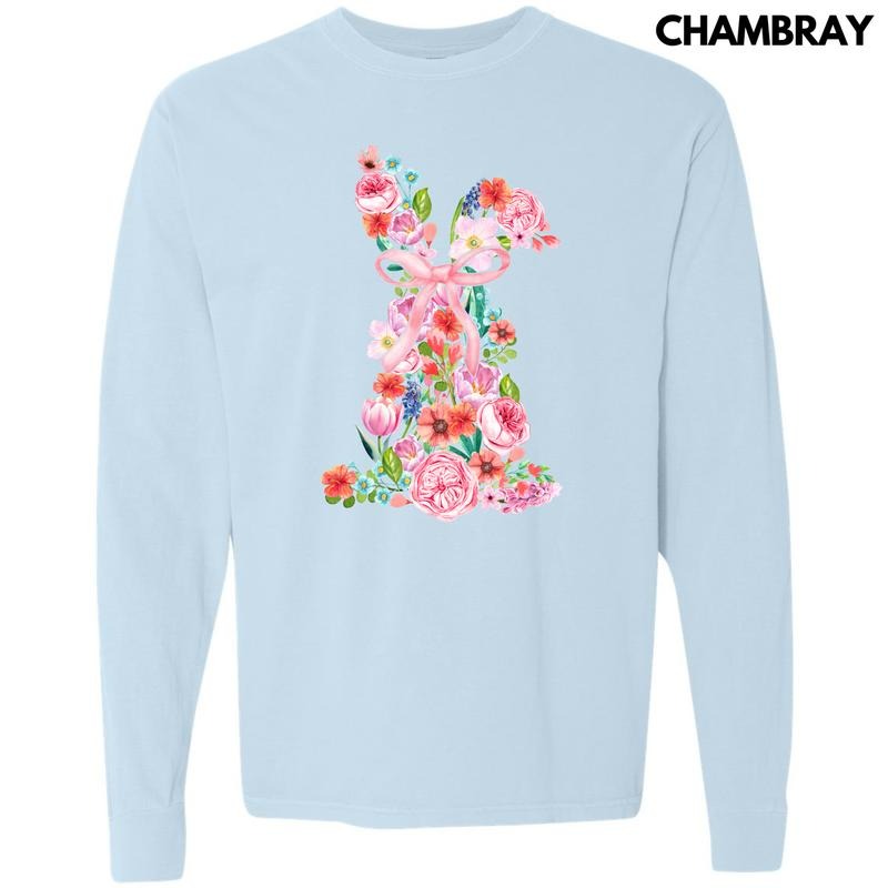 Flower Garden Bunny Long Sleeve Comfort Colors T-Shirt 'NLB'
