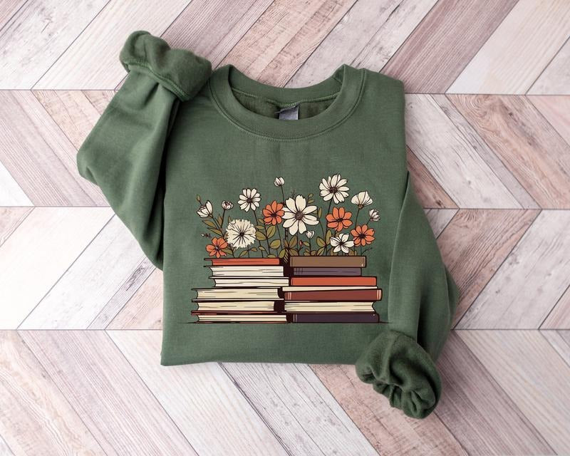 Flowers Book Sweatshirt, Floral Book Sweatshirt, Bookworm sweatshirt, Bookish sweatshirt, Book Club sweatshirt, Book sweatshirt, Reader, Book Lover, Book Crewneck