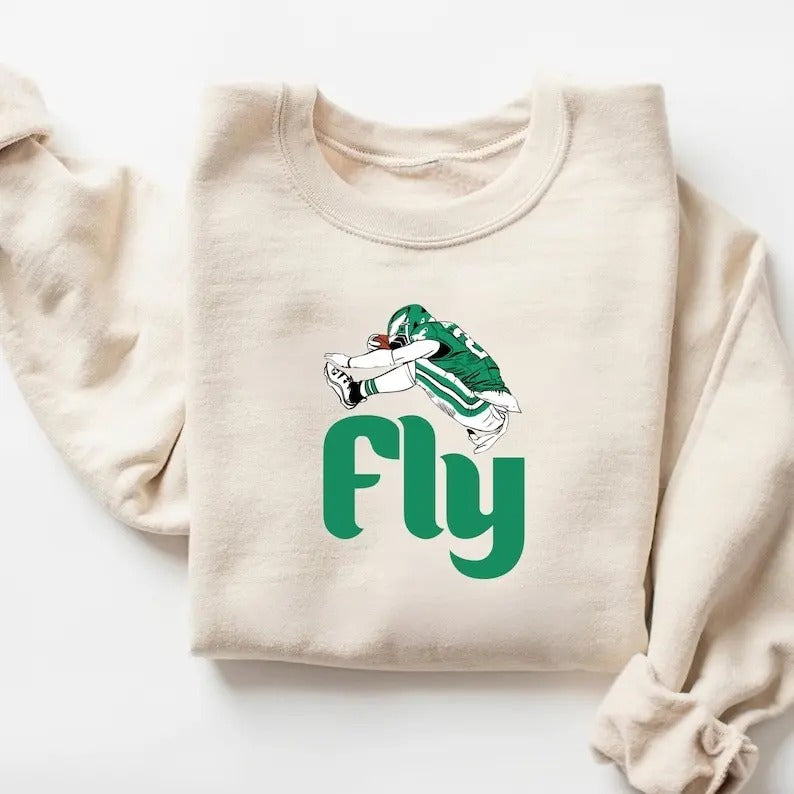 Fly Saquon Barkley Hurdle Backwards Sweatshirt Crewneck, Unisex Philadelphia Football Philly Vintage Style Green Gift Fan