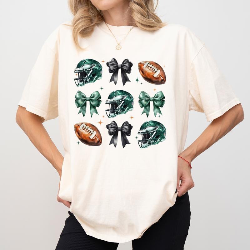 Football Coquette Bow Comfort Colors Shirt, Retro Green Bow Tee, Game Day T-shirt, Football Lover Gift Womenswear