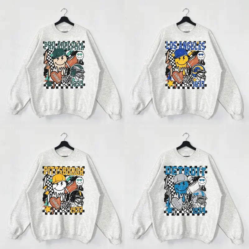 Football Crewneck Sweatshirt, Retro Football Sweatshirt in Ash Grey, Football Sweatshirts