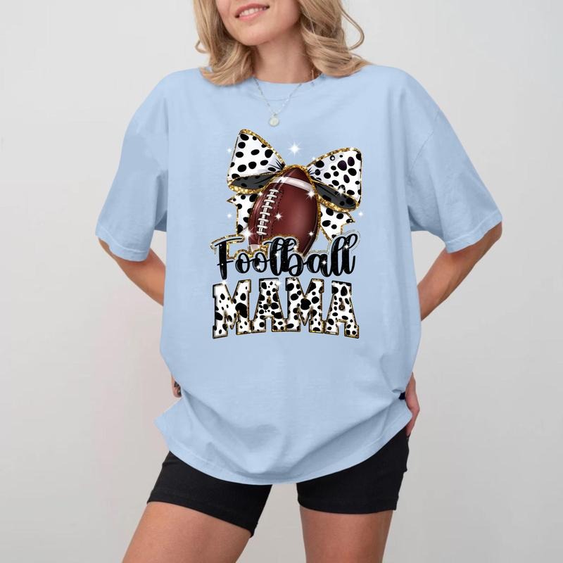 Football MOM Bow T-shirt, Soft Cotton Unisex Crewneck