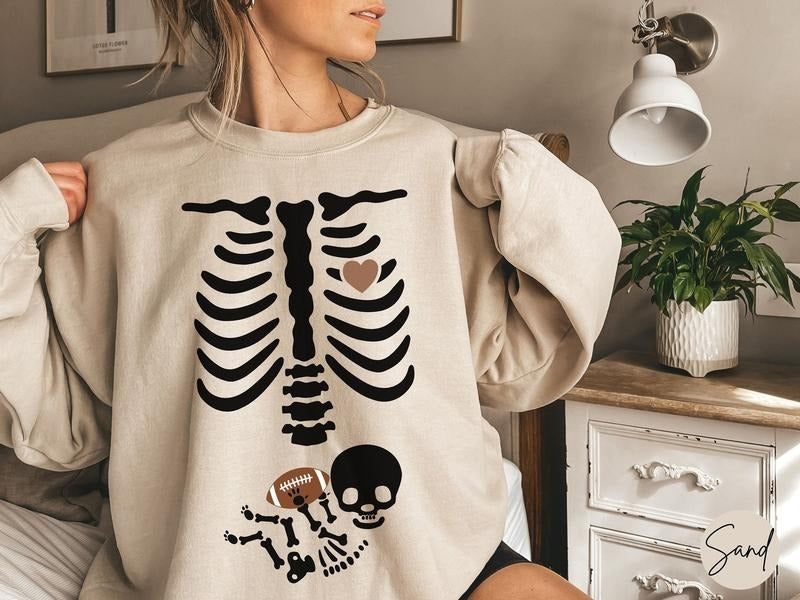 Football Pregnancy Sweatshirt, Skeleton Halloween Maternity Shirt, Funny Football Mama To Be Sweater, Football Team Fall Gift for New Mom, Football Lover Shirt