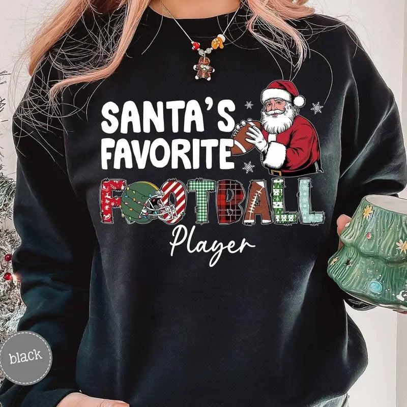 Football Santa Sweater for Christmas, Unisex Santa's Favorite Football Sweatshirt - Fabric, Fit