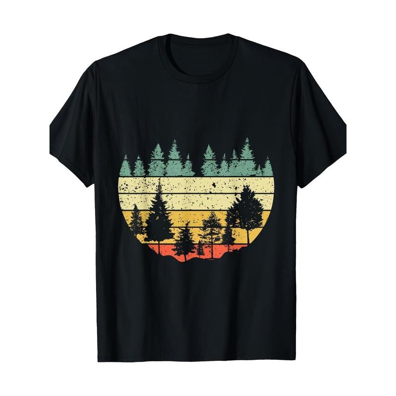 Forest Light Outdoor Natural Trees Retro Forest T-shirt -100% cotton Made in USA