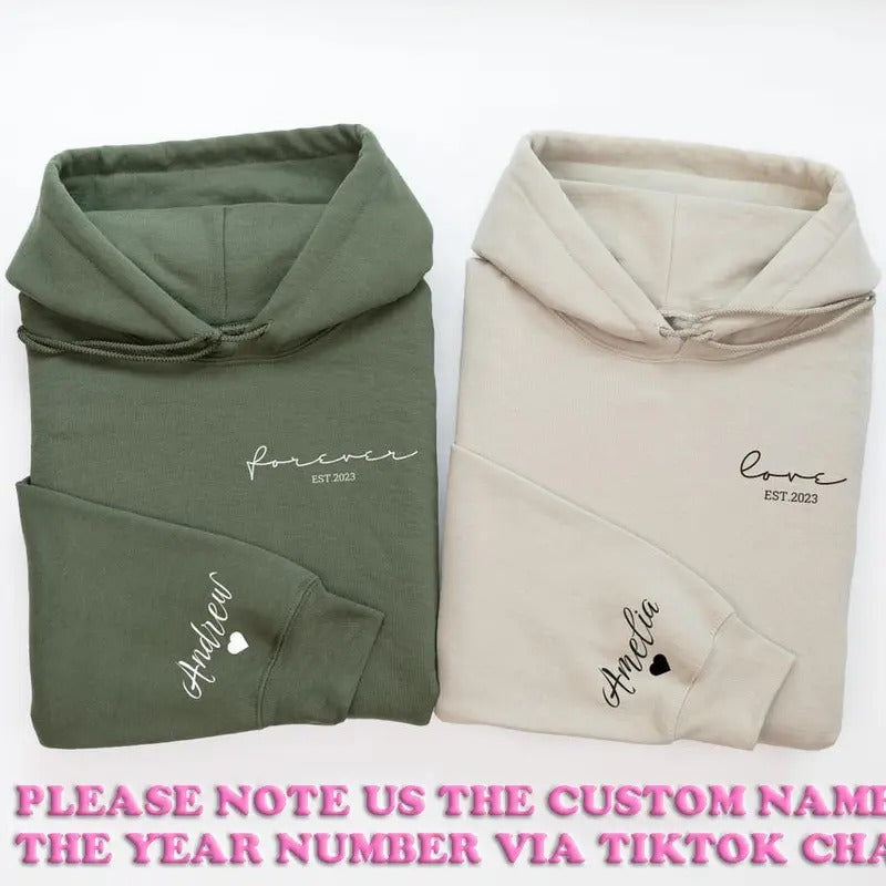 Forever & Love Matching Sweatshirts or Hoodies for Couples - Personalized Custom Names - Unique Valentine Gift - Clothing, Womenswear
