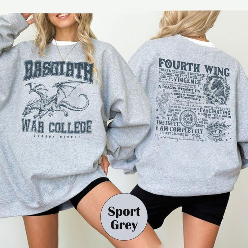 Fourth Wing 4 Legs Dragon Sweatshirt, Dragon Rider Shirt, Basgiath War College Shirt, Bookish Sweater, Book Lover Shirt, Vintage Fourth Wing College Sweatshirt