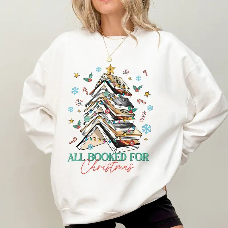 Fourth Wing All Booked For Christmas Shirt, Bookworm Christmas Sweater, Christmas Book Tree Sweatshirt, Booktok Christmas, Basgiath War College Shirt