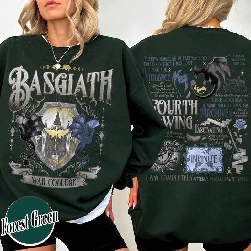 Fourth Wing Basgiath War College Sweatshirt, Dragon Rider Sweatshirt, the Empyrean Series Sweatshirt, Basgiath 2 Sided Sweatshirt, Fly or Die Tee, Violet Xaden Sweatshirt