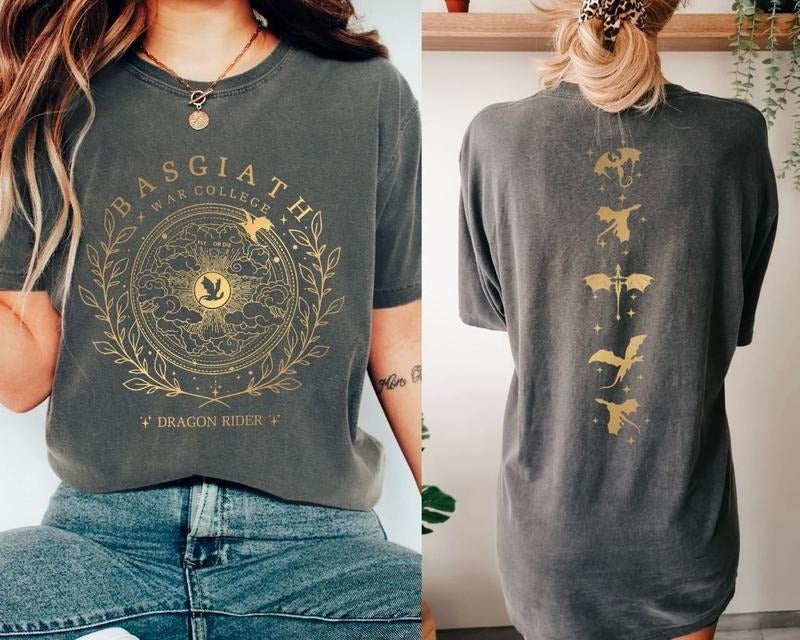 Fourth Wing Double Sided Shirt, Basgiath War College T-Shirt, Fourth Wing Sweatshirt, Dragon Rider Shirt, Bookish Tee, Basgiath Gold T-Shirt