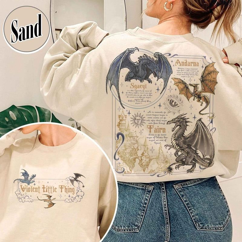 Fourth Wing Dragon Sweatshirt, Dragon Rider Violent Little Thing, Tairn & Andarna Dragon Sweatshirt, Basgiath War College Sweatshirt, Book Lover Sweatshirt