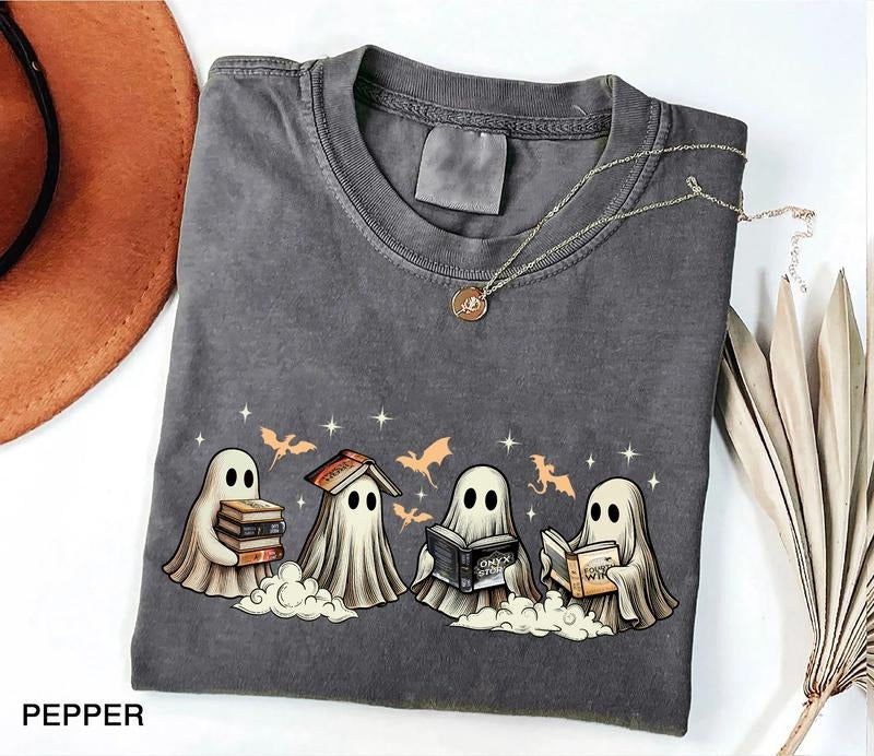 Fourth Wing Ghost Book T-Shirt, Ghost Bookish Shirt, Book Ghost Sweatshirt, Halloween Book Lovers, Bookish Sweatshirt, Ghost Reading Shirt