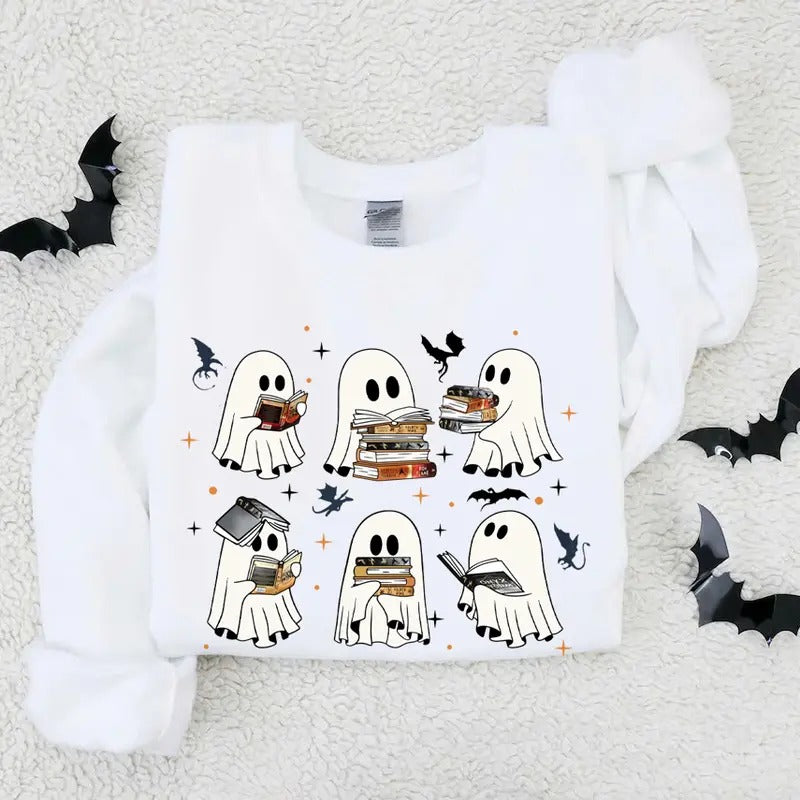 Fourth Wing Ghost Halloween Sweatshirt, Basgiath War College Ghost Reading T-Shirt, Fourth Wing Halloween Sweatshirt, Booking Ghost Reading Tee Shirt, Ghost Reading Fourth Wing Shirt Menswear Hoodie Tops Pullover style 02