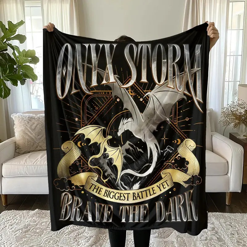 Fourth Wing ONYX Storm Reading Blanket Cozy Fantasy Book Dragon Decor Basgiath War College Blanket Gift For Readers Onyx Storm Gift Romantasy