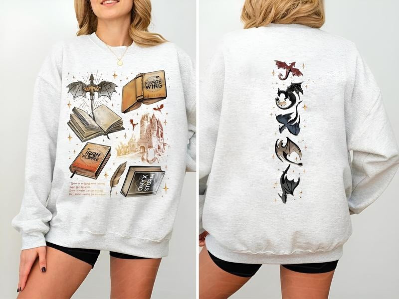 Fourth Wing Series 2 Sides Sweatshirt T-shirt Hoodie, Basgiathhh War Shirt, Onyx Storm Sweatshirt, Fantasy Reader Shirtstyle{n002}2