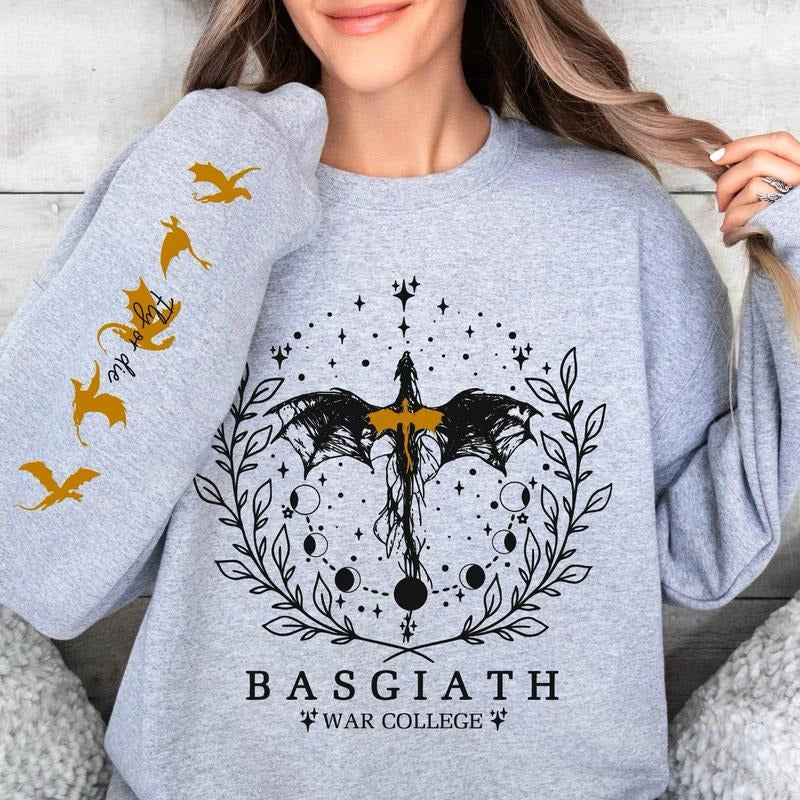 Fourth Wing Sweatshirt, Dragons On Sleeve, Basgiath War College Shirt, Bookish Shirt, Basgiath War College Crewneck, Fourth Wing Shirt, Dragon Rider Shirt, Booktok Sweatshirt