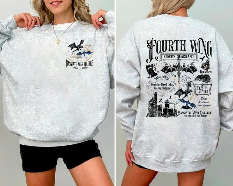 Fourth Wing Sweatshirt, Fantasy Reader 2-Sided Shirt, Booktok Hoodie, Vintage Fourth Wing Shirt, Dragon Rider Shirt, Bookish Shirt, Basgiath War College Sweatshirt
