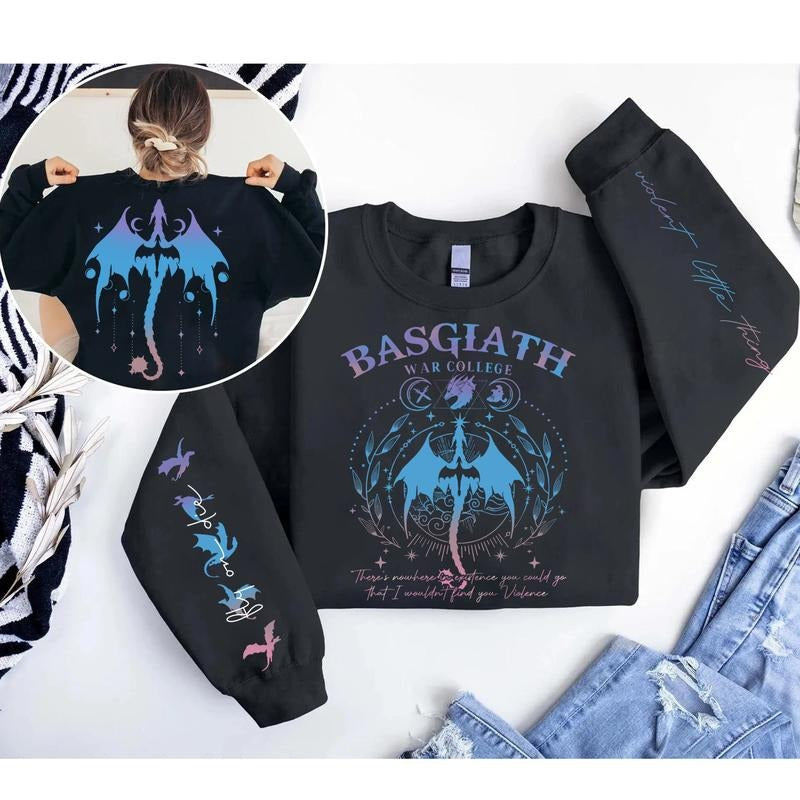 Fourth Wing Tairn And Andarna Sweatshirt, Onyx Storm Shirt, Fourth Wing Print On Sleeve Shirt, Fourth Wing Merch, Iron Flame Sweatshirt, Bookish Shirt
