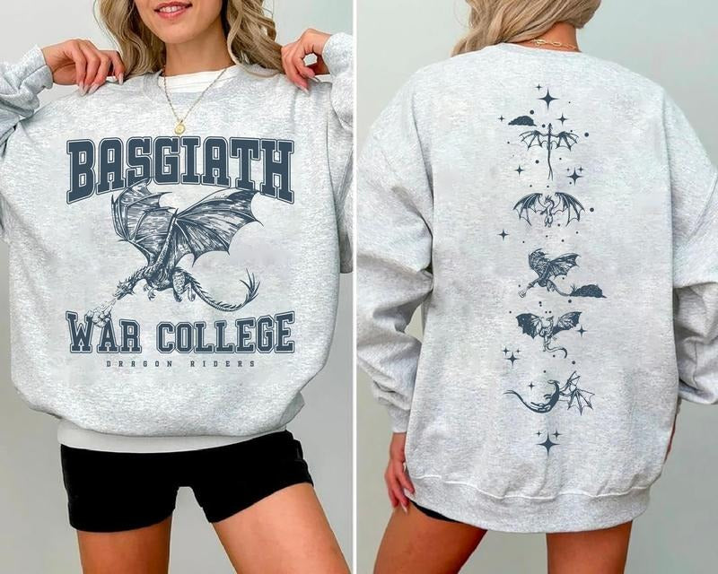 Fourth Wing Wyvern Double Sided Sweatshirt, Basgiath War College Shirt, Bookish Shirt, Basgiath War College Crewneck, Fourth Wing Shirt, Dragon Rider Shirt, Booktok Sweatshirt