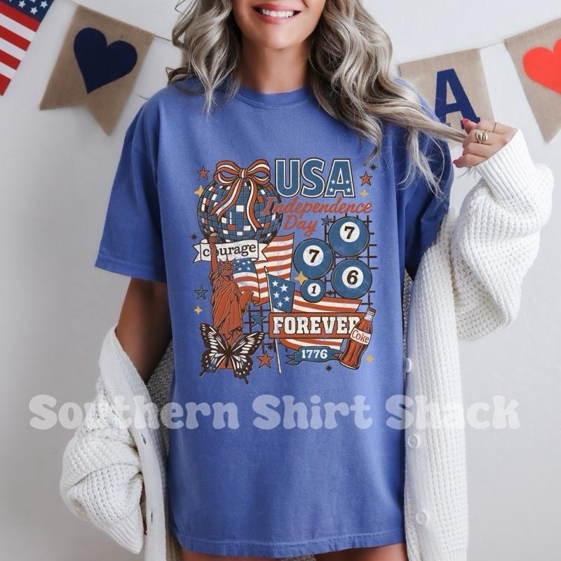 Fourth of July Cola Collage shirt | Flo Blue comfort colors t shirt | 4th of July T shirt