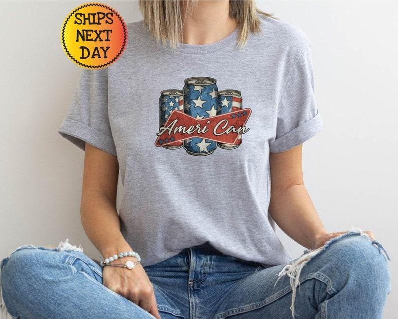 Fourth of July Shirt, 4th of July Tee, American Flag Tshirt, Ameri Can T Shirt, USA Shirt, Independence Day, Patriotic Gift, Memorial Day Cotton Sleeve