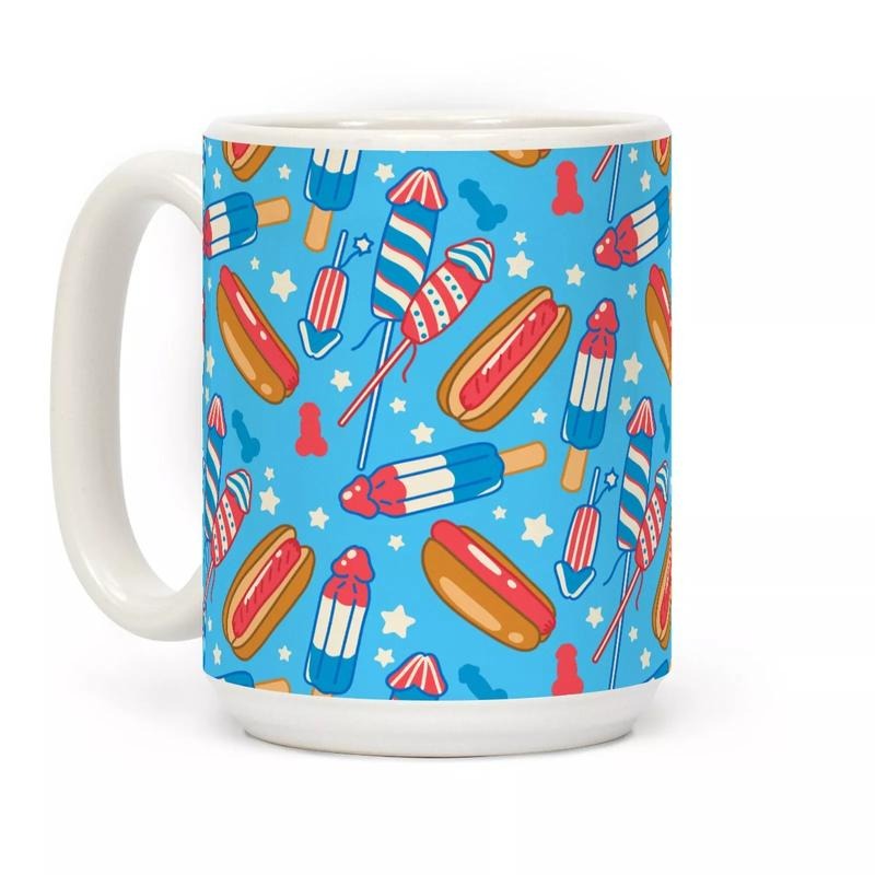 Fourth of July Wieners Pattern Coffee Mug 11oz-15oz, Printed in the USA, Handy for Coffee and Tea, Funny Coffee Mug, Gift Ideas