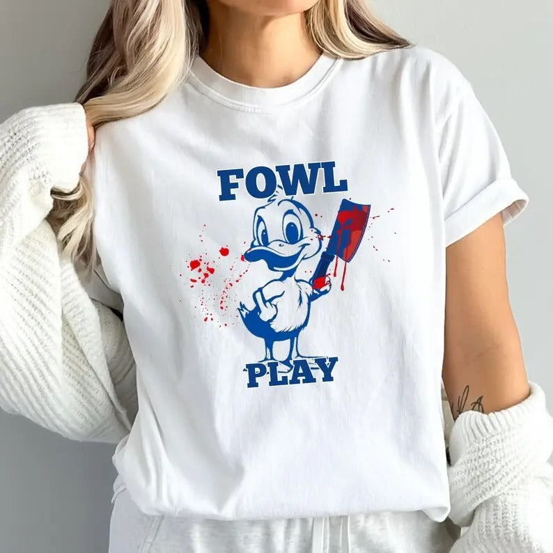 Fowl Play Duck Shirt - Funny Duck Pun T-Shirt -Sarcastic animal cartoon tee, Dark Humor Tee - Halloween duck shirt, Dark humor shirt