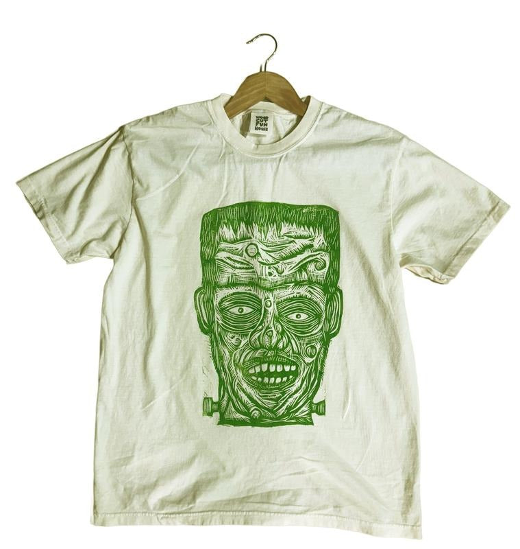 Frankenstein Hand printed Woodcut T Shirt Menswear Cotton Top Streetwear Casual Hoodie, Sweatshirt | WearSparks.com