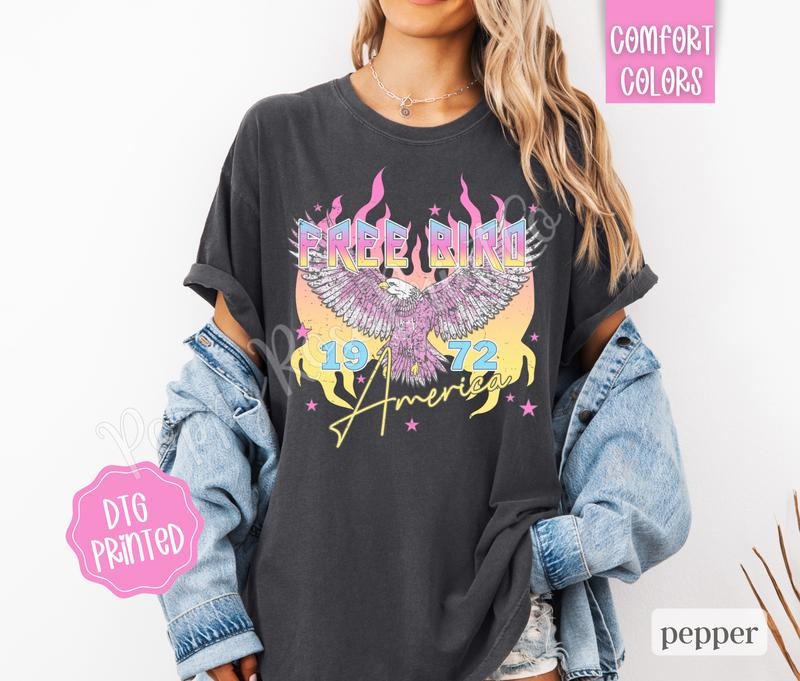 Free Bird Shirt Comfort Colors, America Tshirt, Rock N Roll Music Shirt, Women's Graphic Teestyle{n002}2