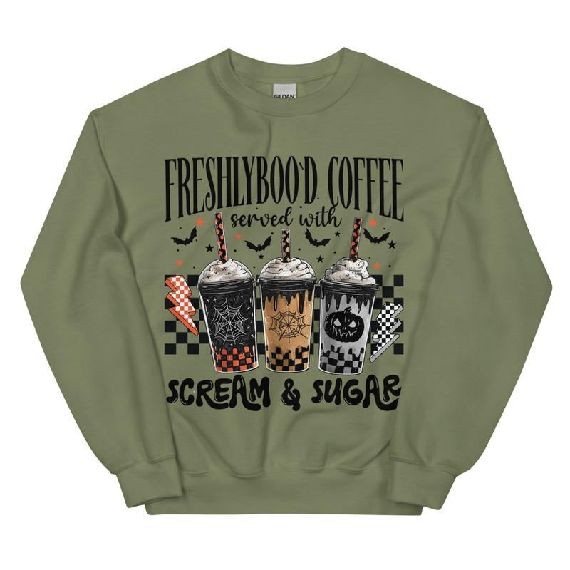 Freshly Boo'd Coffee Sweatshirt ~ Unisex Apparel Relaxed Fit Printed In The USA Clothing Womenswear Casual Top Athletic Boho ChicUnisex Crewneck