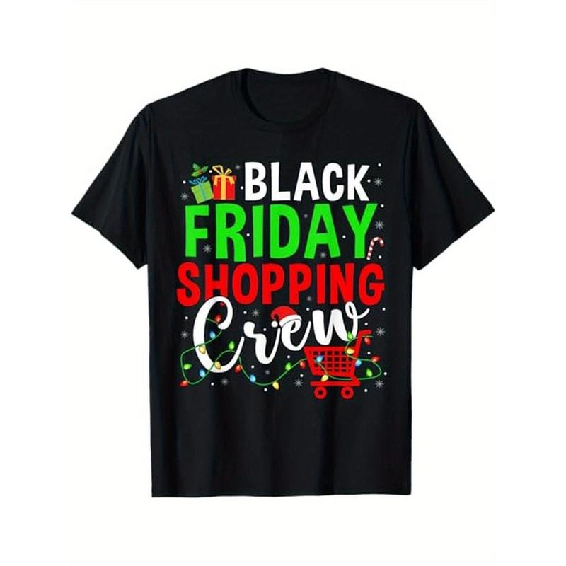 Friday Shopping Crew Christmas Lights Black Shopping Family T-Shirt, 100% Cotton, Gifts for Men Dad Husband Grandpa, S-XXXL, Black made in usa
