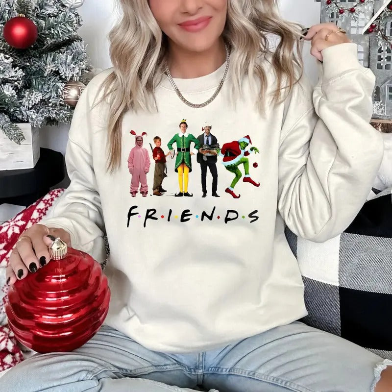 Friends Christmas Crewneck Sweatshirt, Ugly Christmas Movies Sweater, Christmas Movie Characters Tee Shirt, Friends Christmas T-Shirt, Gift For Christmas