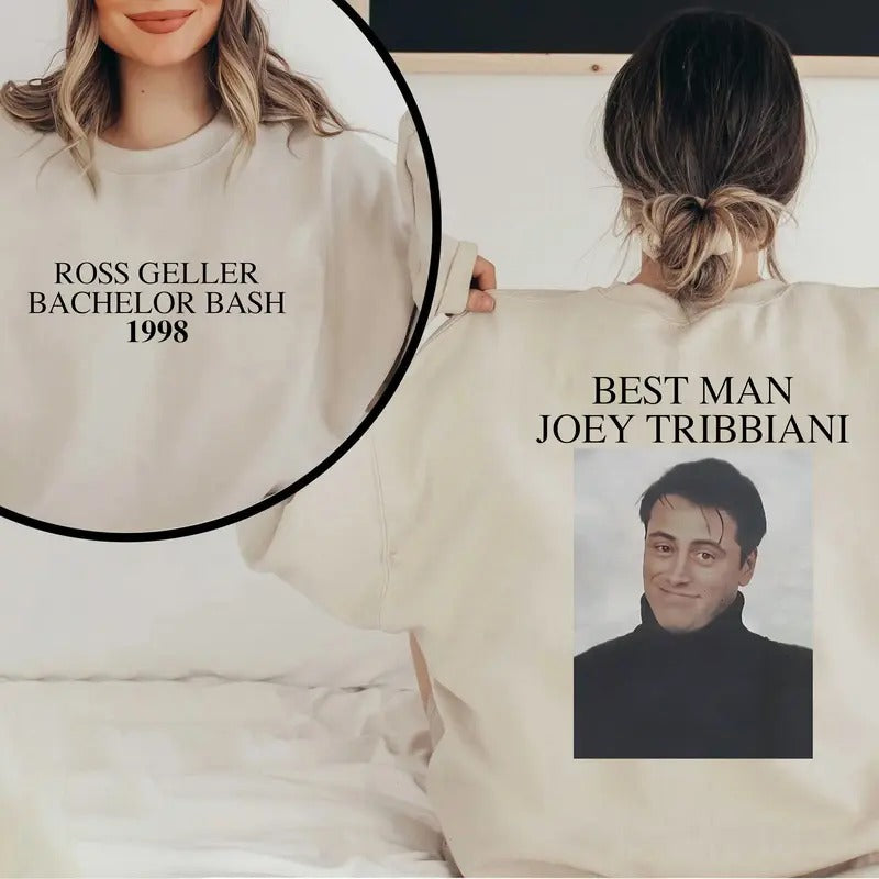 Friends TV Show Inspired, 90s Throwback, Ross Geller Bachelor Bash 1998 2 Sides Shirt, Unisex Sweater Pullover Tee