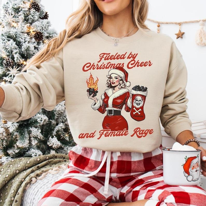 Fueled By Christmas Cheer Feminist Rage Sweatshirt, Abortion Rights T-shirt, Feminist Christmas Tee, Pro-choice Hoodie, Reproductive Rights