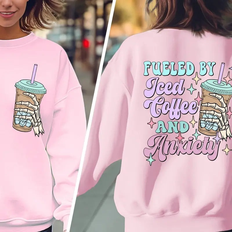 Fueled By Iced Coffee And Anxiety Shirtmom Iced Coffee Tshirt Mama Anxiety Shirt Tshirticed Coffee And Anxiety T-shirttrendy Anxiety Tee